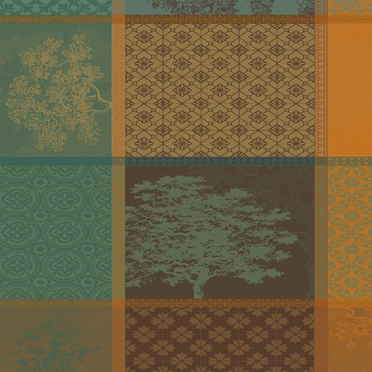 Serviette pur coton 220 g/m² motif jacquard vert brun Mille trees foret