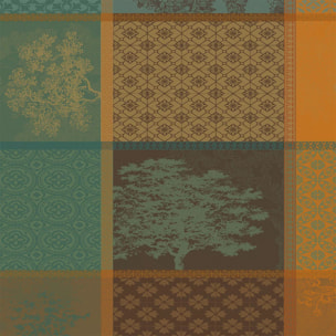 Serviette pur coton 220 g/m² motif jacquard vert brun Mille trees foret