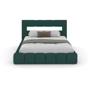 MAKILA Lit nuage coffre LED 160x200cm velours vert avec tête de lit et sommier