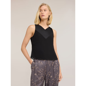 Motivi - Top de georgette con escote en V - Negro