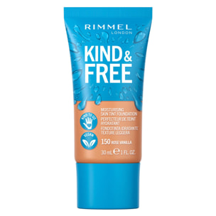 Rimmel London Kind&Free Fondotinta Liquido Bio Vegano Cruelty-Free a Lunga Tenuta 150 Rose Vanilla - Flacone da 30ml