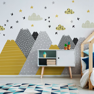 Stickers muraux enfants - Décoration chambre bébé - Autocollant Sticker mural géant enfant montagnes scandinaves HENRIKA