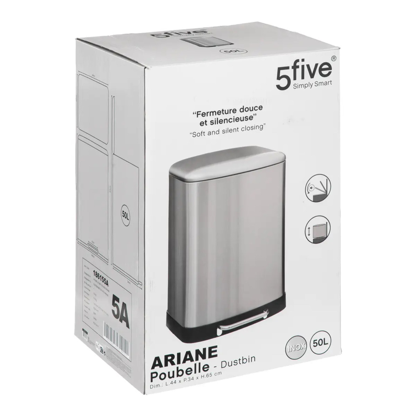 Poubelle à pédale métal 50L Inox Ariane