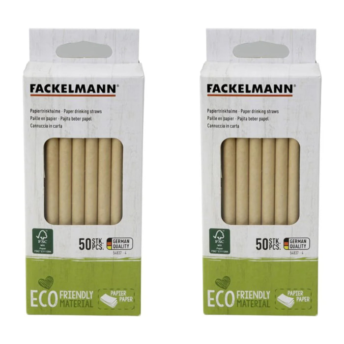Lot de 2 boites de 50 pailles en papier rigide brun 15 cm Fackelmann Nature