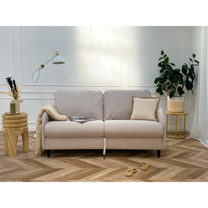 Cosmos - canapé lit 3 places convertible express couchage quotidien 140 cm matelas 11 cm en tissu - Beige