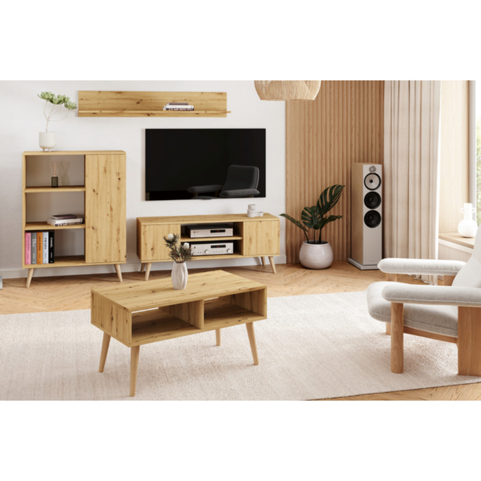 Tavolino da salotto SANDI scandinavo rovere Artisan con ripiano