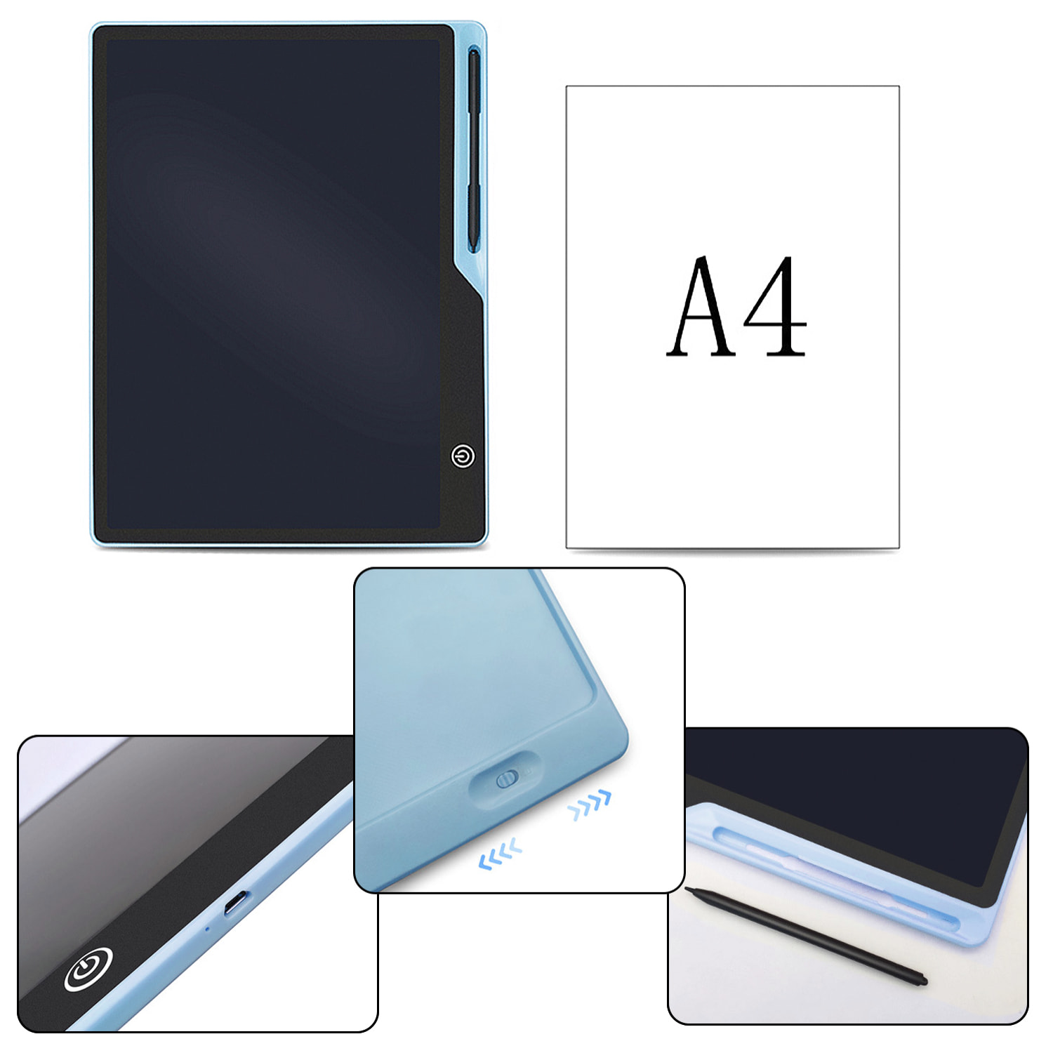 Tavoletta grafica LCD da 16 pollici per scrittura e disegno, sfondo multicolore. Portatile, con blocco di cancellazione e batteria ricaricabile.