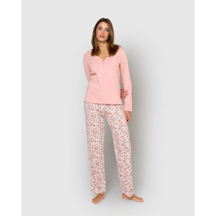 Pigiama lungo in cotone rosa pallido meghan con scollo a v