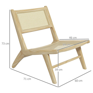 Fauteuil lounge - assise, dossier aspect cannage - assise profonde - bois hévéa