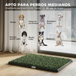 Inodoro para Perros con Césped Artificial, 76x50,5 cm, Bandeja Sanitaria para Perros para Entrenamiento, con Rejilla de Drenaje, Diseño de 3 Capas y Fácil de Limpiar, Interior y Exterior, Verde
