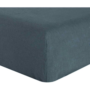 Drap Housse - Bonnet:30cm 100%lin LavÉ Bleu Ermeraude