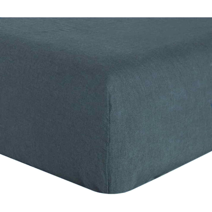 Drap Housse - Bonnet:30cm 100%lin LavÉ Bleu Ermeraude