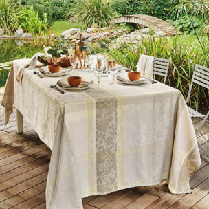 Nappe pur coton enduit motif jacquard beige Mille dentelles naturel