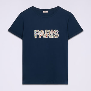 Oltre - Camiseta de punto jersey con aplicación de joya - Azul