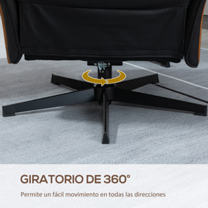 HOMCOM Sillón de Salón con Otomana Reposapiés Tapizado en Microfibra Sillón Relax Reclinable hasta 135° Giratorio 360° con Reposacabezas Ajustable para Salón Oficina 84x83x103 cm Negro