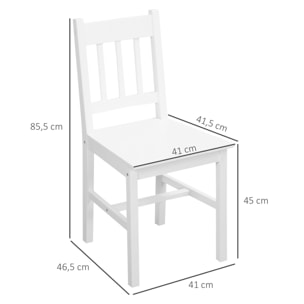 Juego de 2 Sillas de Comedor Blancas Silla de Cocina con Respaldo de Listones Estructura de Madera de Pino para Salón Restaurante Carga 120 kg 41x46,5x85,5 cm