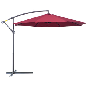 Parasol déporté octogonal à manivelle inclinable manivelle avec pied en acier diamètre 3 m rouge