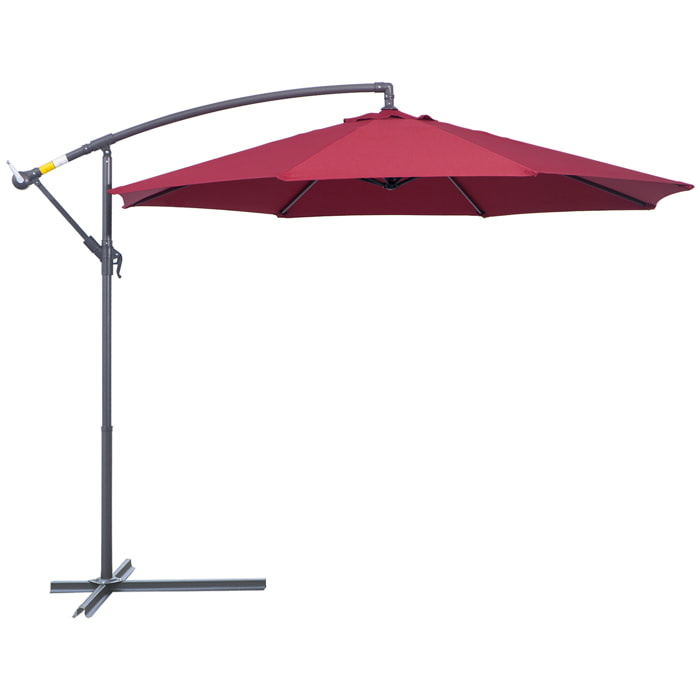 Parasol déporté octogonal à manivelle inclinable manivelle avec pied en acier diamètre 3 m rouge