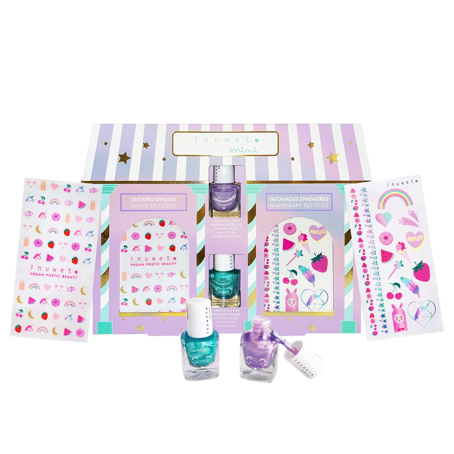 Beauty House - Coffret Vernis à l'Eau 2 x 5 ml + Stickers Ongles + Tatouages Éphémères