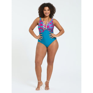 Fiorella Rubino - Bañador entero cruzado estampado tropical - Azul