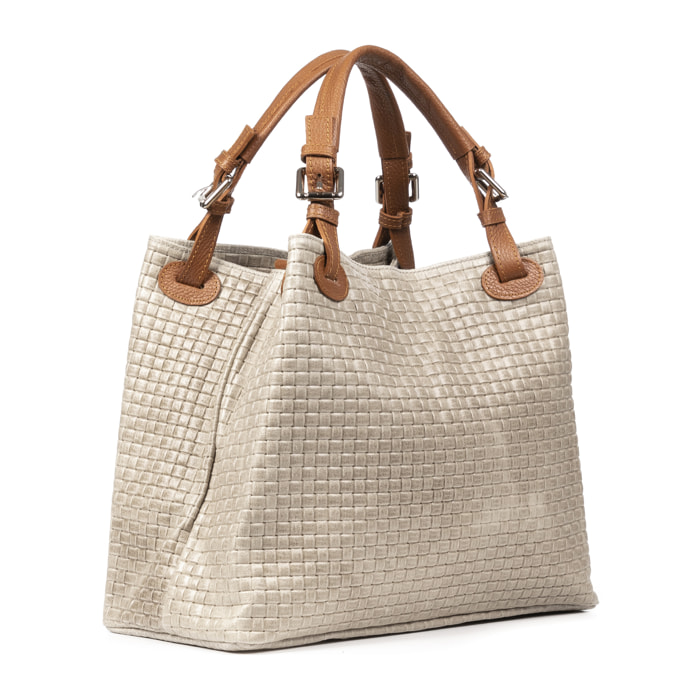 Emanuela Borsa tote Donna. Pelle autentica Camoscio Inciso Intrecciato.