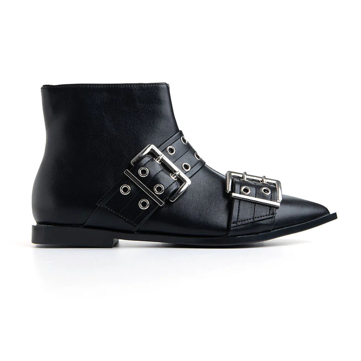 Tronchetto a punta con doppia maxi-fibbia - NERO