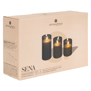 Coffret 3 bougies LED Sena noir H10/12/15cm