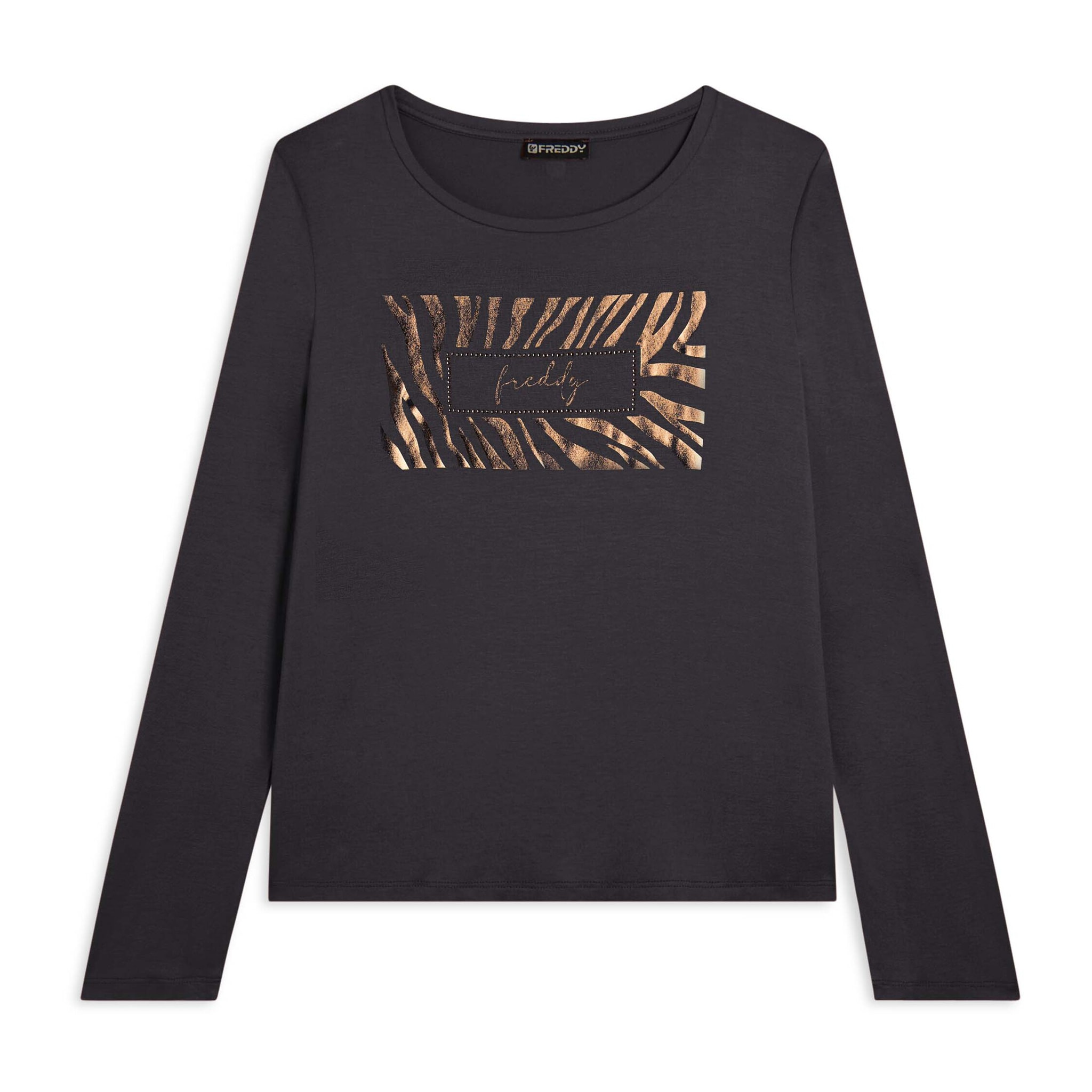 T-shirt donna manica lunga con logo strass