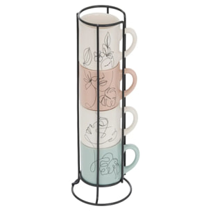 Rack 4 mugs Visage L8,8xp7,2xH25,5cm
