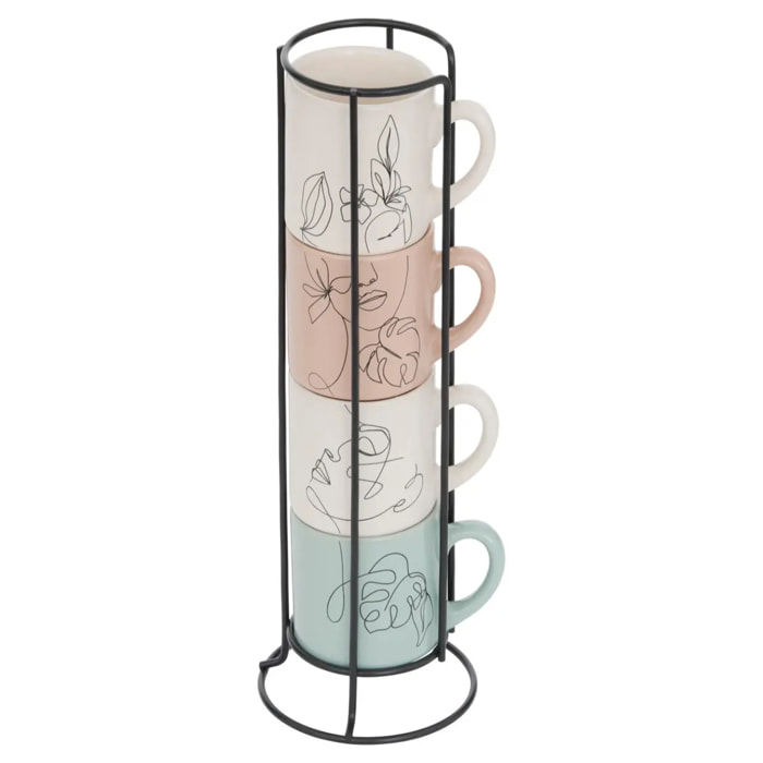 Rack 4 mugs Visage L8,8xp7,2xH25,5cm