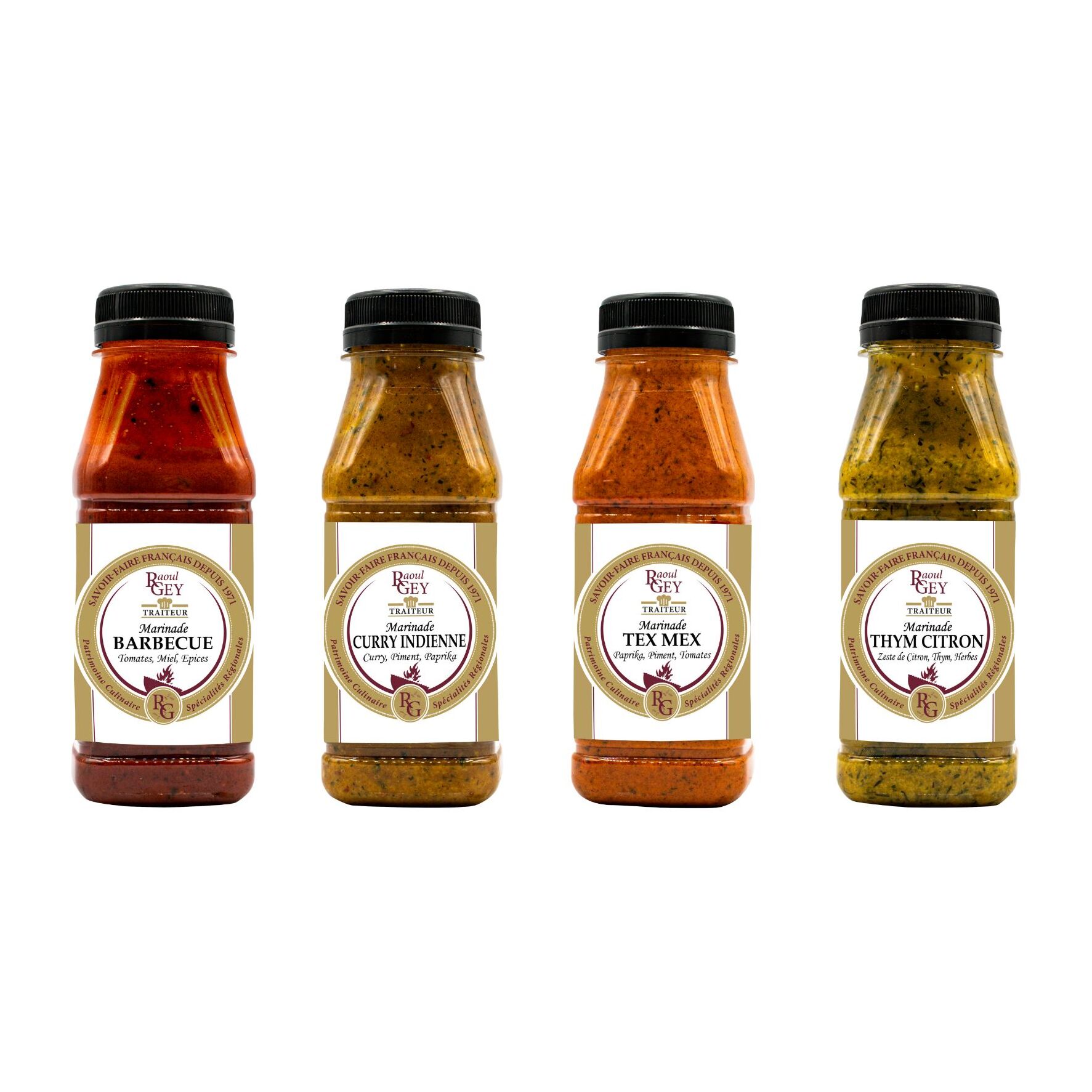 Assortiment de 4 Marinades : BBQ, Curry, Tex Mex, Thym Citron - 4x230g - France