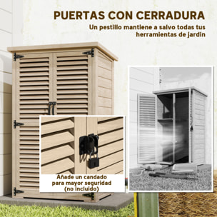 Caseta de Jardín de Madera, 75x50x118 cm, Cobertizo Jardín Exterior, Armario para Almacenaje Herramientas, con 2 Puertas de Persiana 2 Estantes y Techo Impermeable para Patio Terraza, Natural