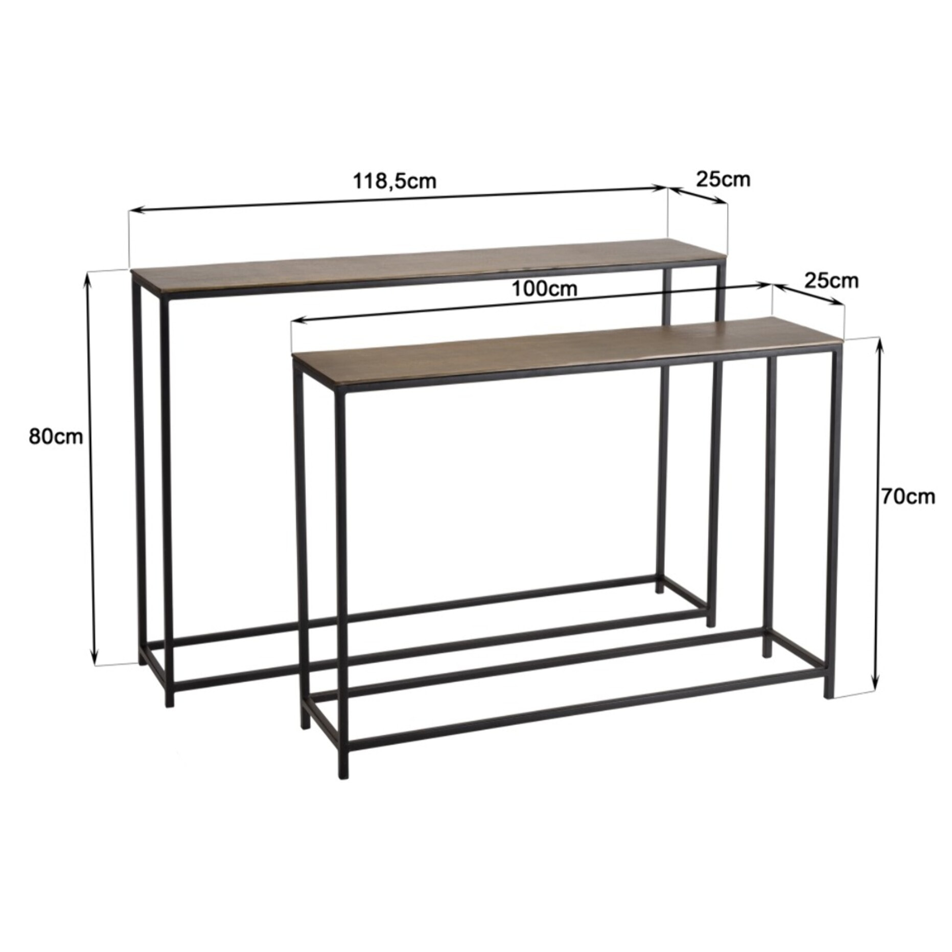 JOHAN - Set de 2 consoles gigognes aluminium doré et noir pieds métal