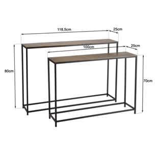 JOHAN - Set de 2 consoles gigognes aluminium doré et noir pieds métal