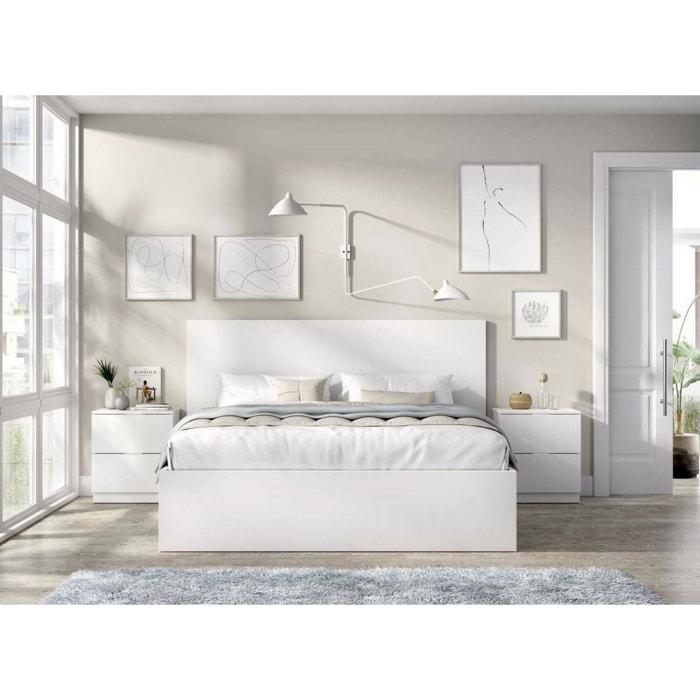Letto alla franceseUlika, Sommier per camera da letto, Giroletto per stanza, Struttura porta materasso, 246x195 h100 cm, Bianco