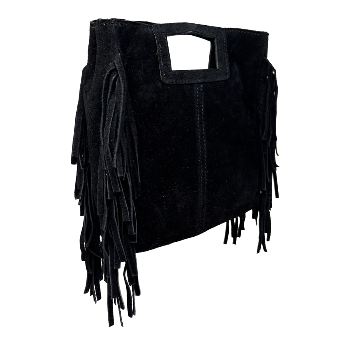 Borsa a Mano in Vera Pelle Scamosciata con Frange Made in Italy