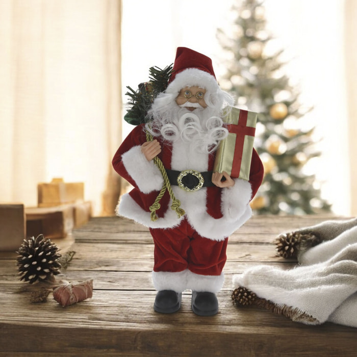 figura de papá noel de pie con regalo 20x10x30cm