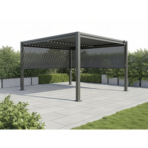 Pergola bioclimatique avec 2 stores en acier galvanisé "Howard" - 3 x 4 m - Gris