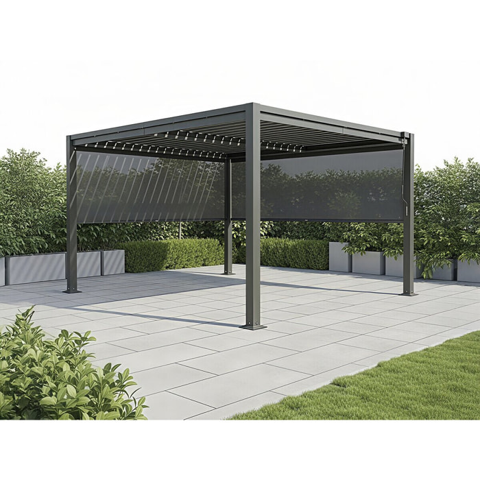 Pergola bioclimatique avec 2 stores en acier galvanisé "Howard" - 3 x 4 m - Gris