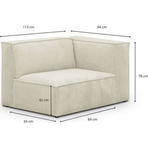 Canapé d'angle à gauche modulable 5 places en velours côtelé - REZIA