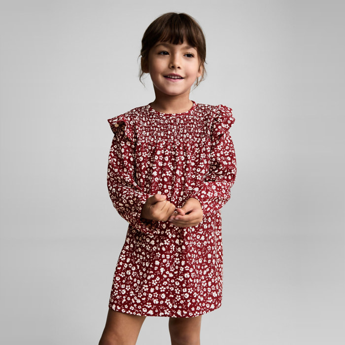Vestido estampado floral volantes Luciab - granate