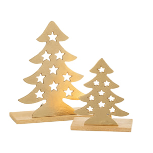 J-Line bougeoir Sapin de Noël  - aluminium/bois - naturel/or - large