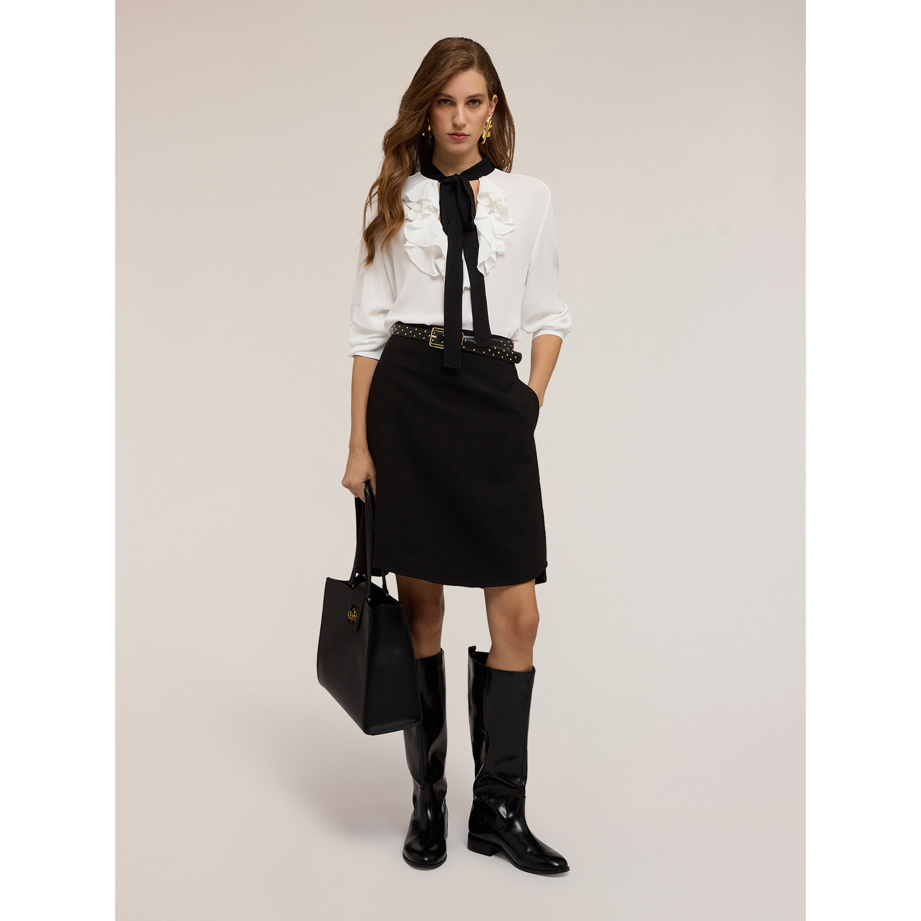 Motivi - Blusa con volants e fusciacca - Bianco