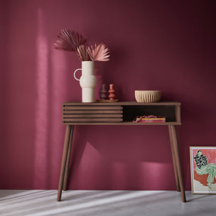 Console scandinave décor bois avec porte coulissante rainurée MADERE