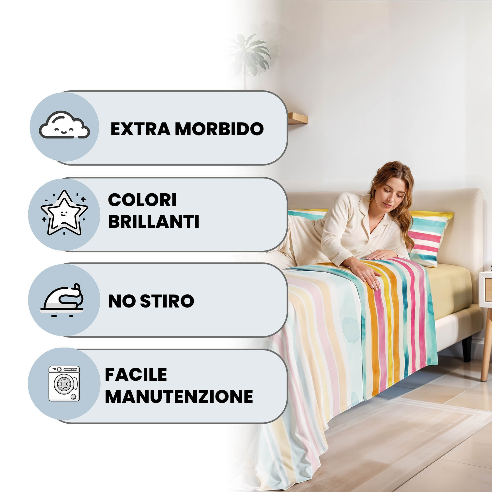 COMPLETO LETTO FASHION, 100% Microfibra, No Stiro - FEZ