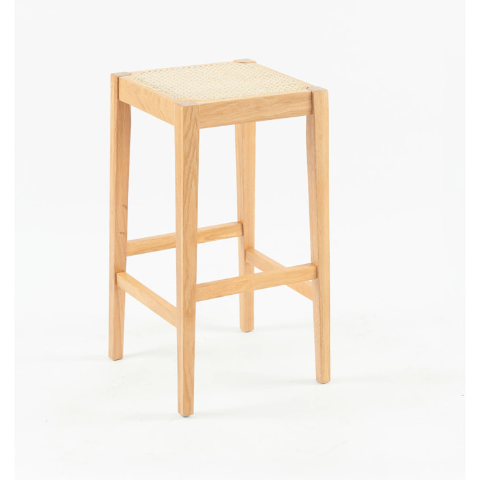 Tabouret pour îlot central 65 cm en cannage et bois - Kappa