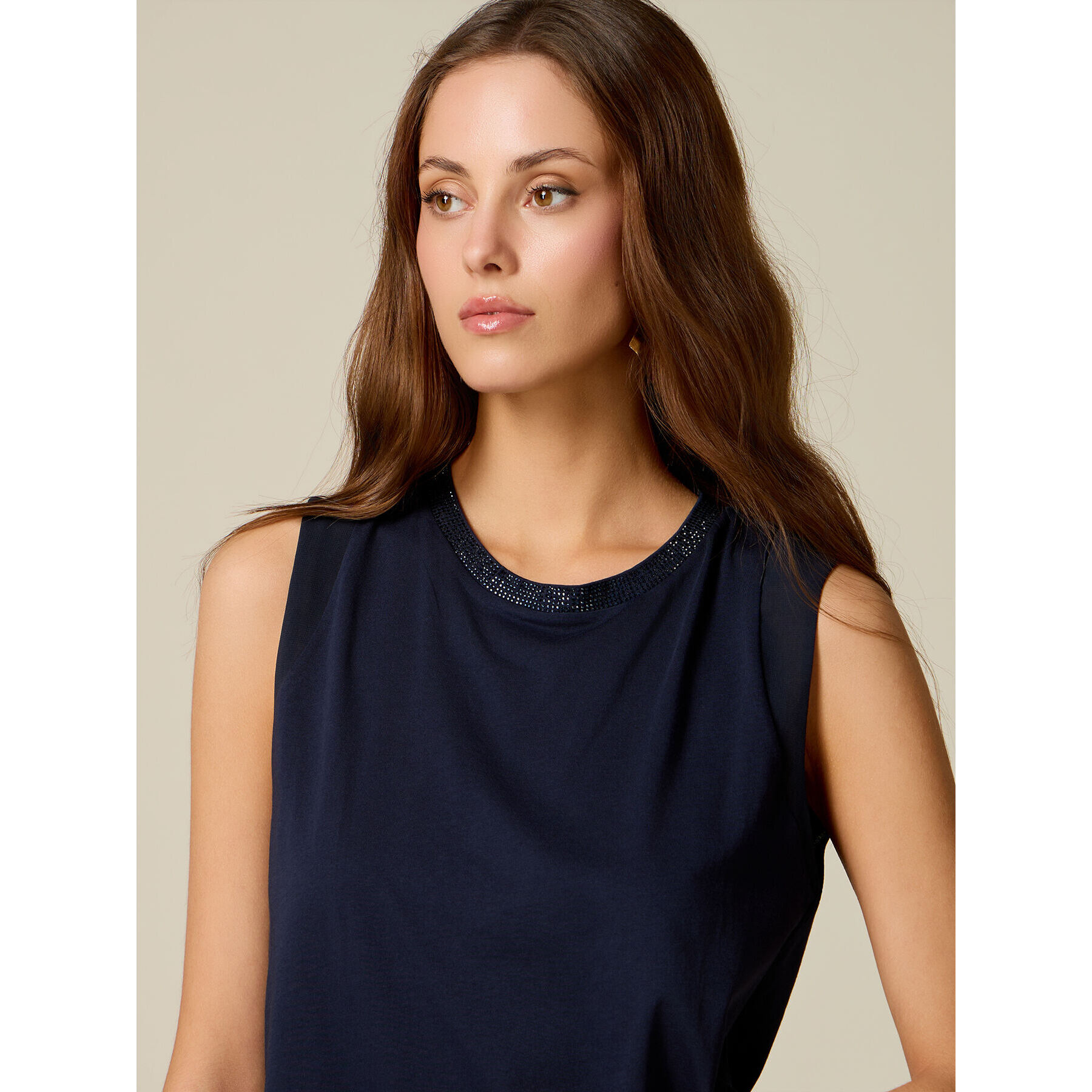 Oltre - Top in jersey con cristalli - Blu
