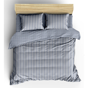 WHITE & WHITE Completo letto 2 piazze tinto in filo stripe prelavato blu