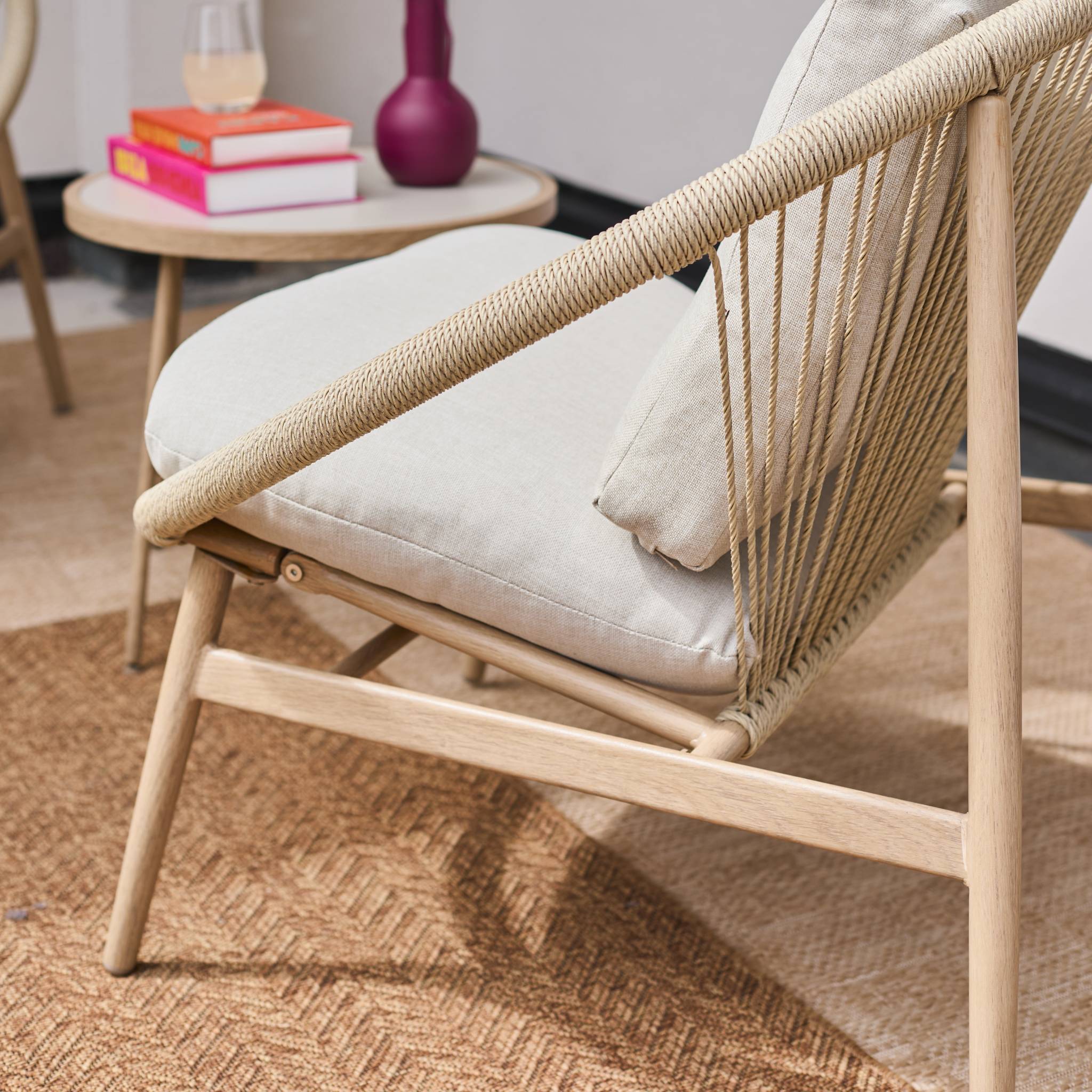 Set de 2 fauteuils de jardin avec table acier et rotin NAROLA