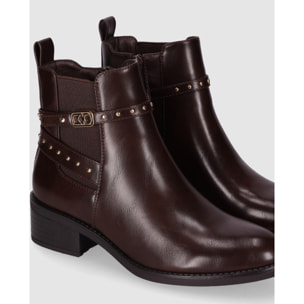 Botines de Piel Sintética - Marron/Dk.Brown - Tacón: 5 cm
